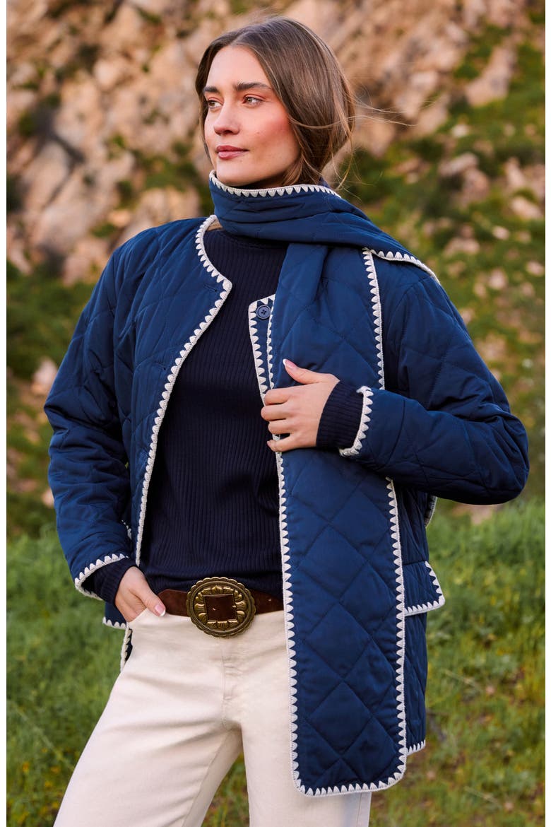 Edge Stitch Quilted Scarf Jacket, Alternate, color, NAVY W/ CREAM