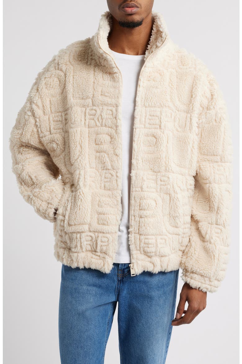 Wordmark Repeat High Pile Fleece Jacket, Main, color, ECRU