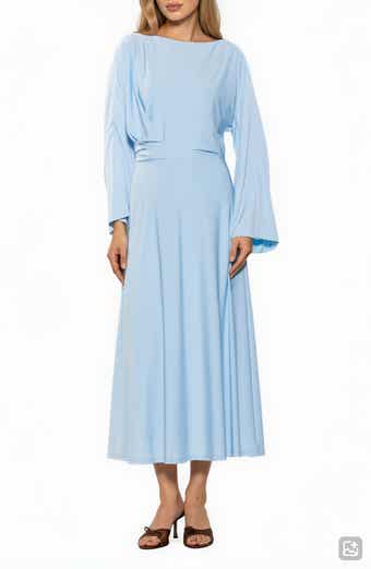 Cleo Boat Neck Trumpet Sleeve Midi Dress