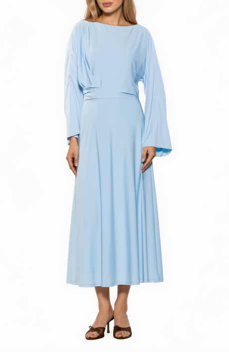 Cleo Boat Neck Trumpet Sleeve Midi Dress
