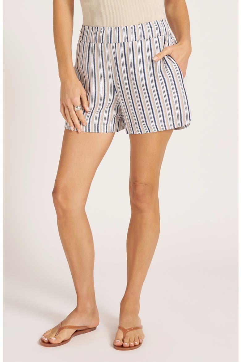 Mixed Stripe Pull-On Shorts, Main, color, DENIM