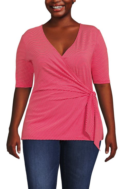 Elbow Sleeve Lightweight Jersey Side Tie Blouse