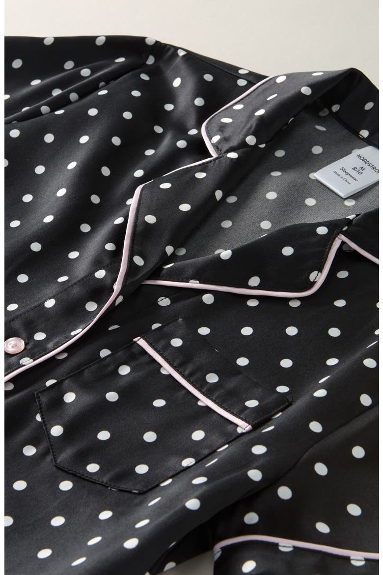 Kids' Satin Pajamas, Alternate, color, BLACK WHITE DOT