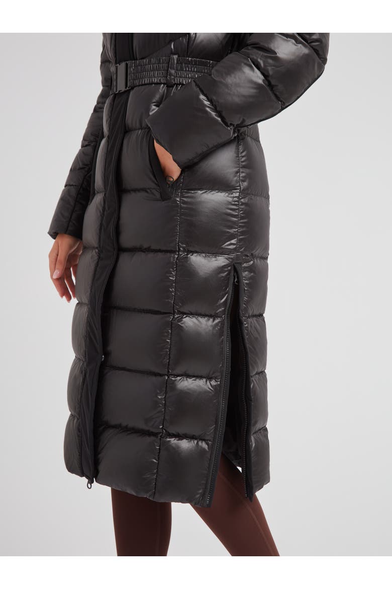 Diamond Belted Extra Long Down Coat, Alternate, color, BLACK/BLACK