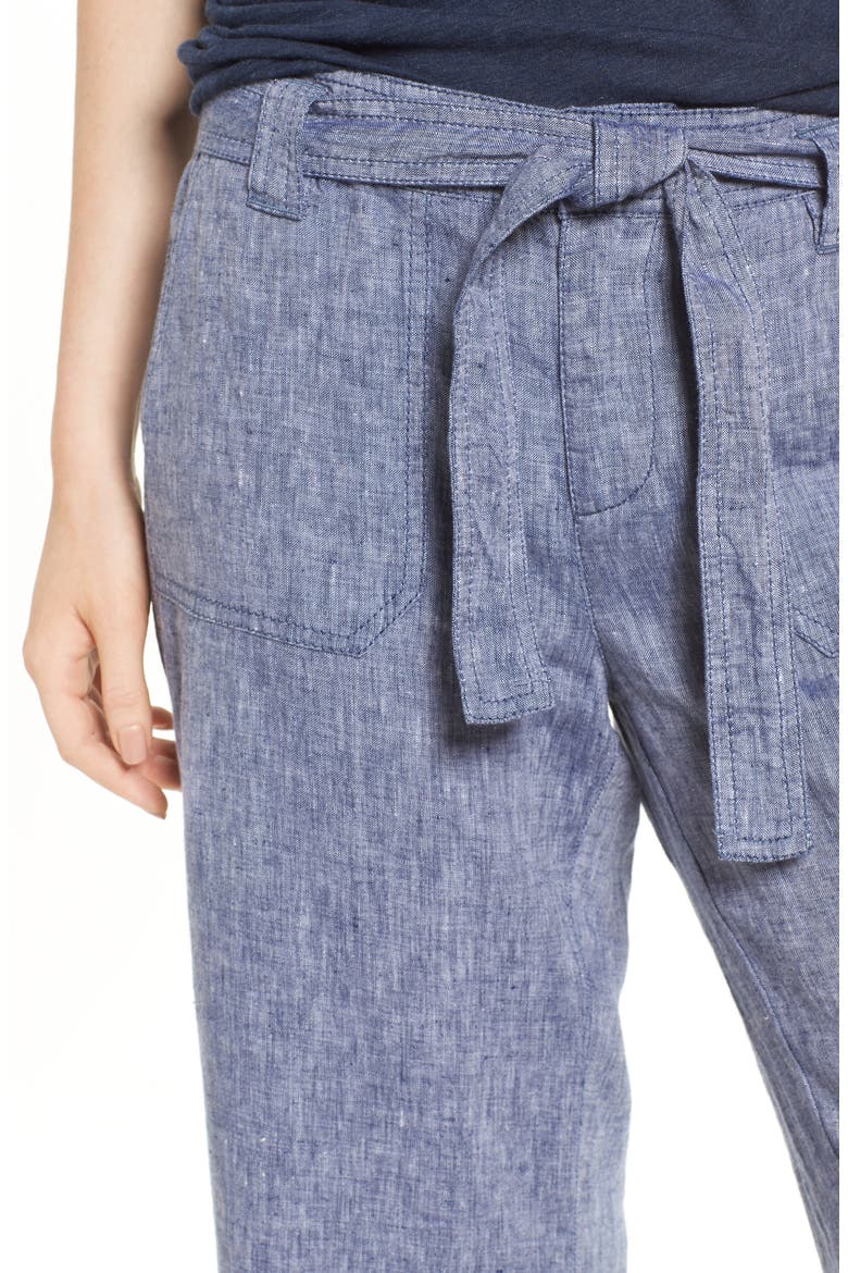 Wide Leg Crop Linen Pants, Alternate, color, NAVY CROSSDYE