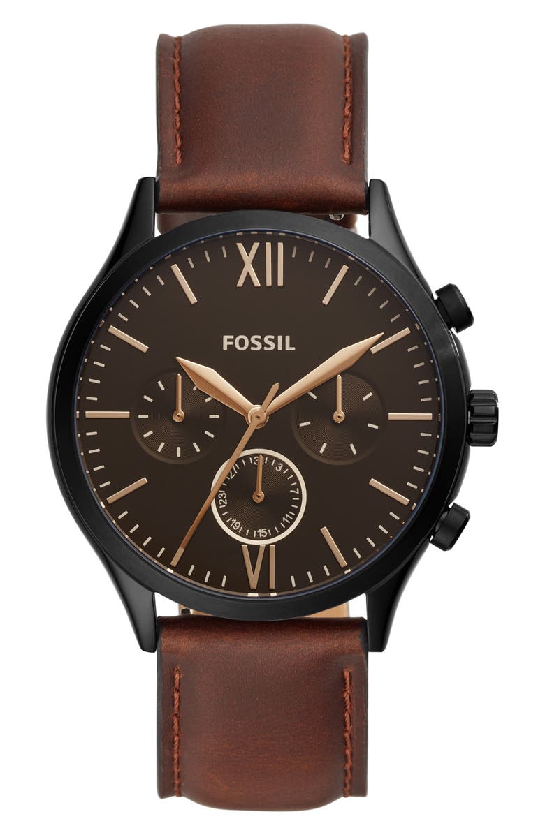 Fossil Fenmore Three-Hand Quartz Leather Strap Watch, 44mm, Main, color,