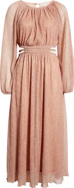 MOON RIVER Tiered Balloon Sleeve Cutout Shirred Maxi Dress
