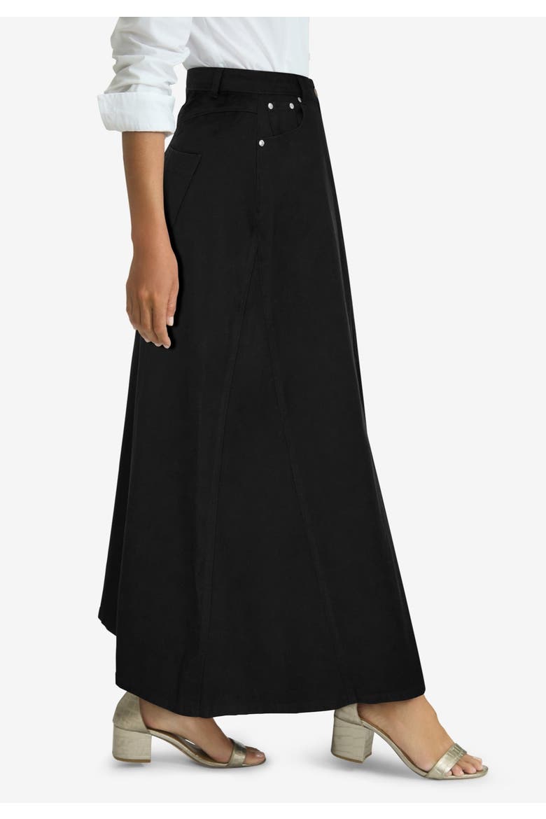 Denim Inset Maxi Skirt, Alternate, color, BLACK