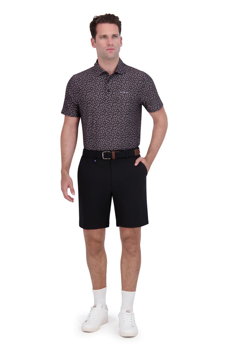 Ben Sherman Shadow Geo Print Stretch Tech Polo, Alternate, color, Black