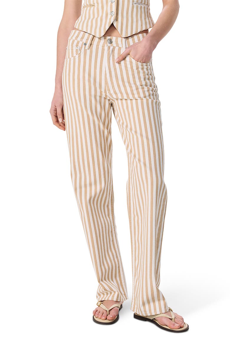 rag & bone Shea Stripe High Waist Relaxed Straight Leg Jeans, Main, color, Tan Stripe