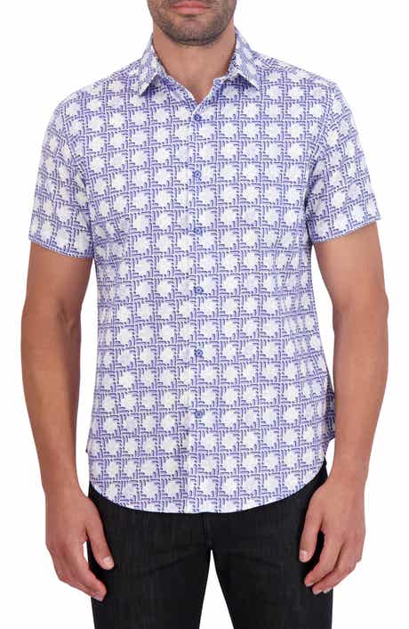 Geo Print Short Sleeve Cotton Button-Up Shirt