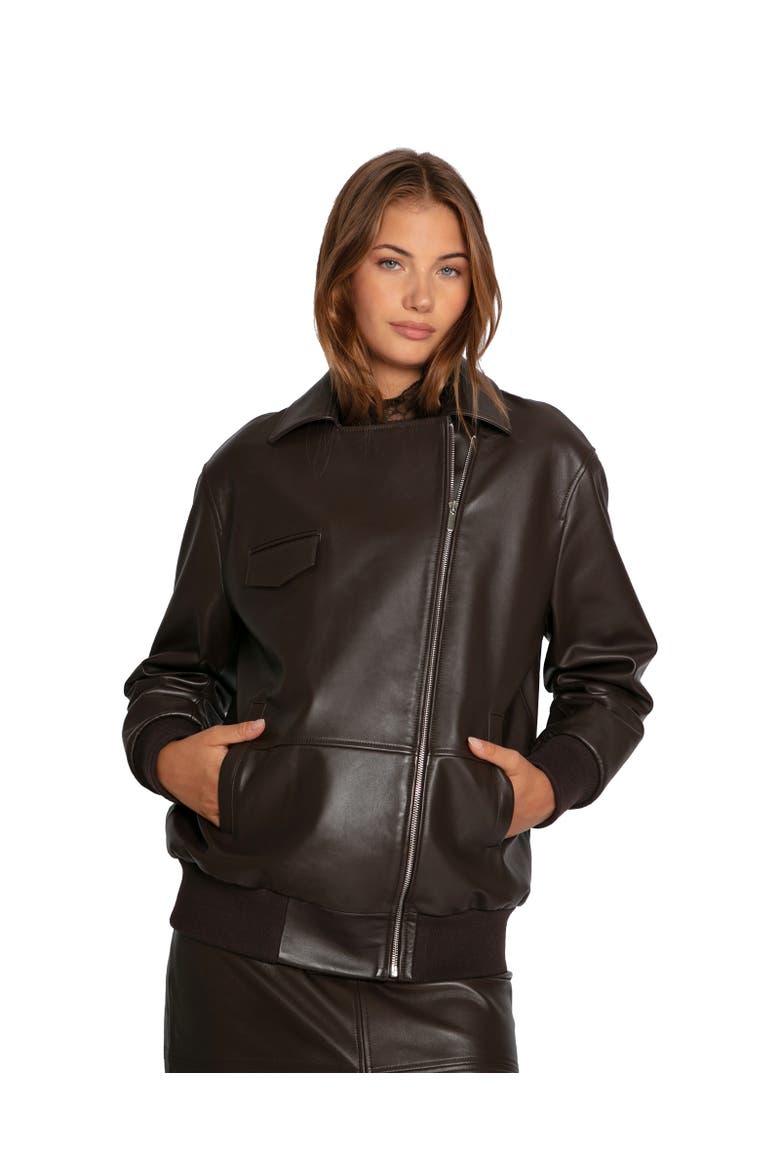 Desert Moon Leather Bomber Jacket, Alternate, color, Dark Brown