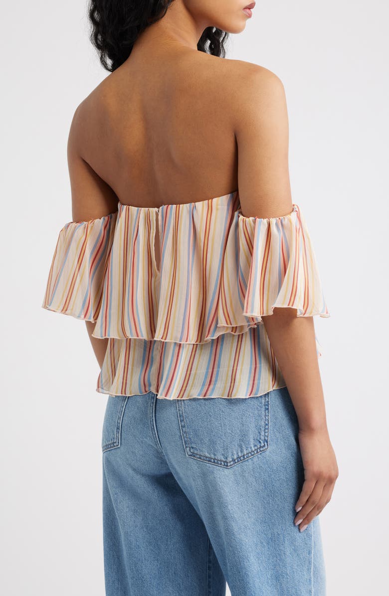 MANGO Off the Shoulder Stripe Top, Alternate, color, Ecru