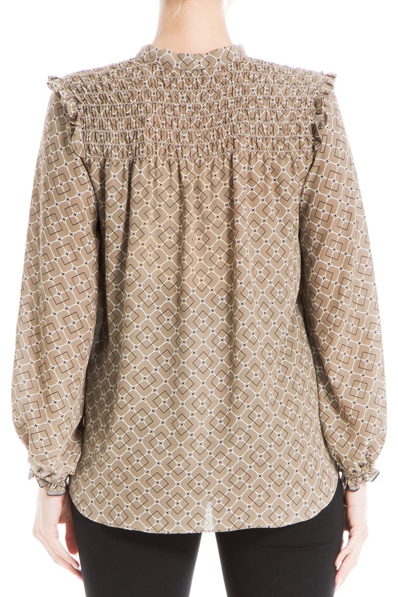Tie Neck Long Sleeve Blouse, Alternate, color, MOCHA STATUS PRINT