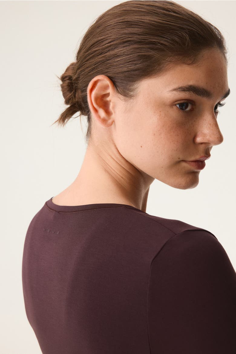 Sports Wrap Top In Modal, Alternate, color, Chocolate plum