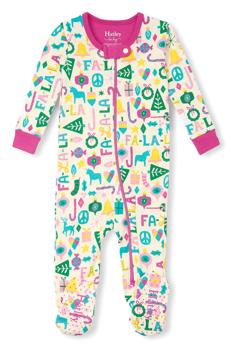 Fa-la-la Organic Cotton Zip Footie, Main, color, NATURAL