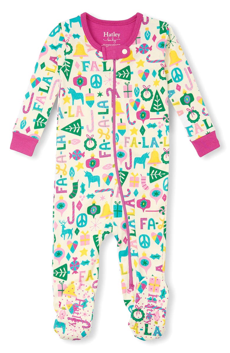 Hatley Fa-la-la Organic Cotton Zip Footie, Main, color, 
