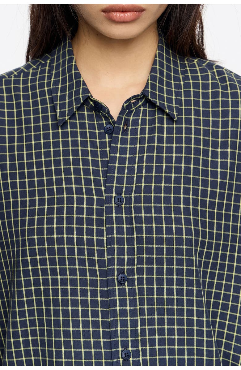 Bimba y Lola Checked Cotton Shirt, Alternate, color, Navy