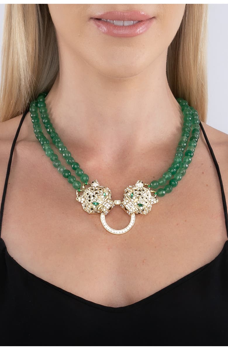 EYE CANDY LOS ANGELES Double Leopard Natural Stone Necklace, Alternate, color, Green