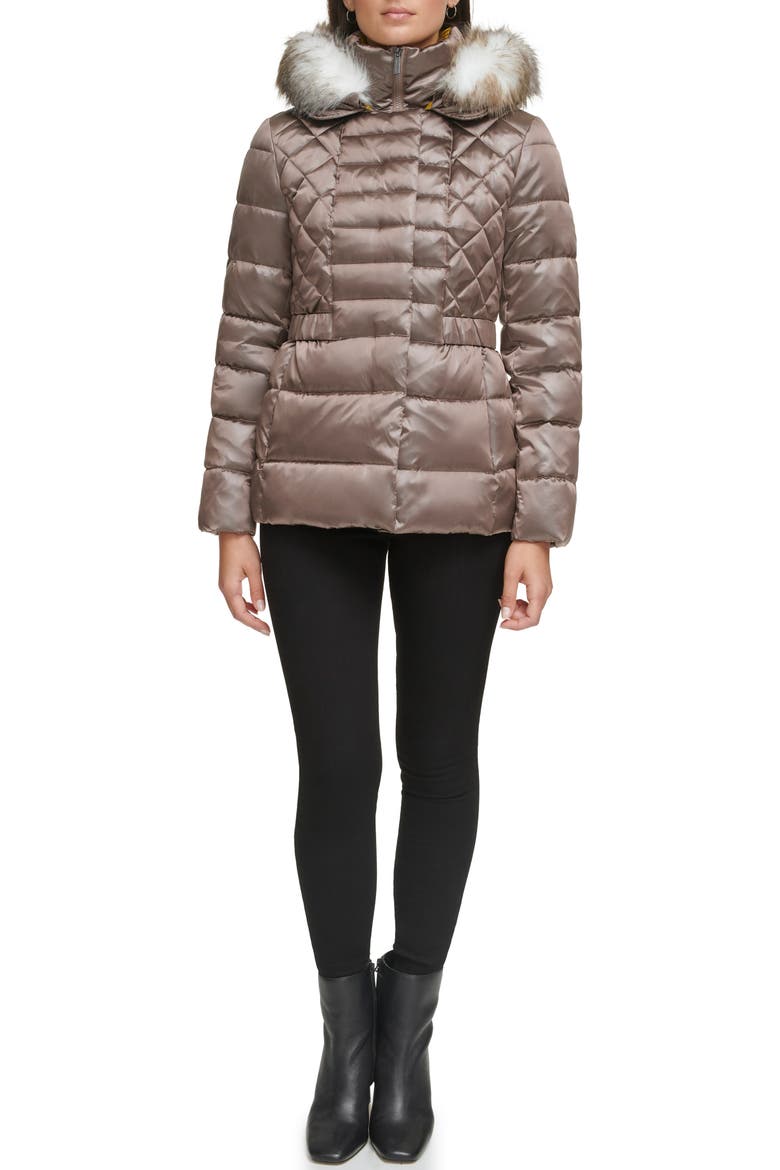 Core Mixed Puffer Jacket with Faux Fur Trim, Alternate, color, TAUPE