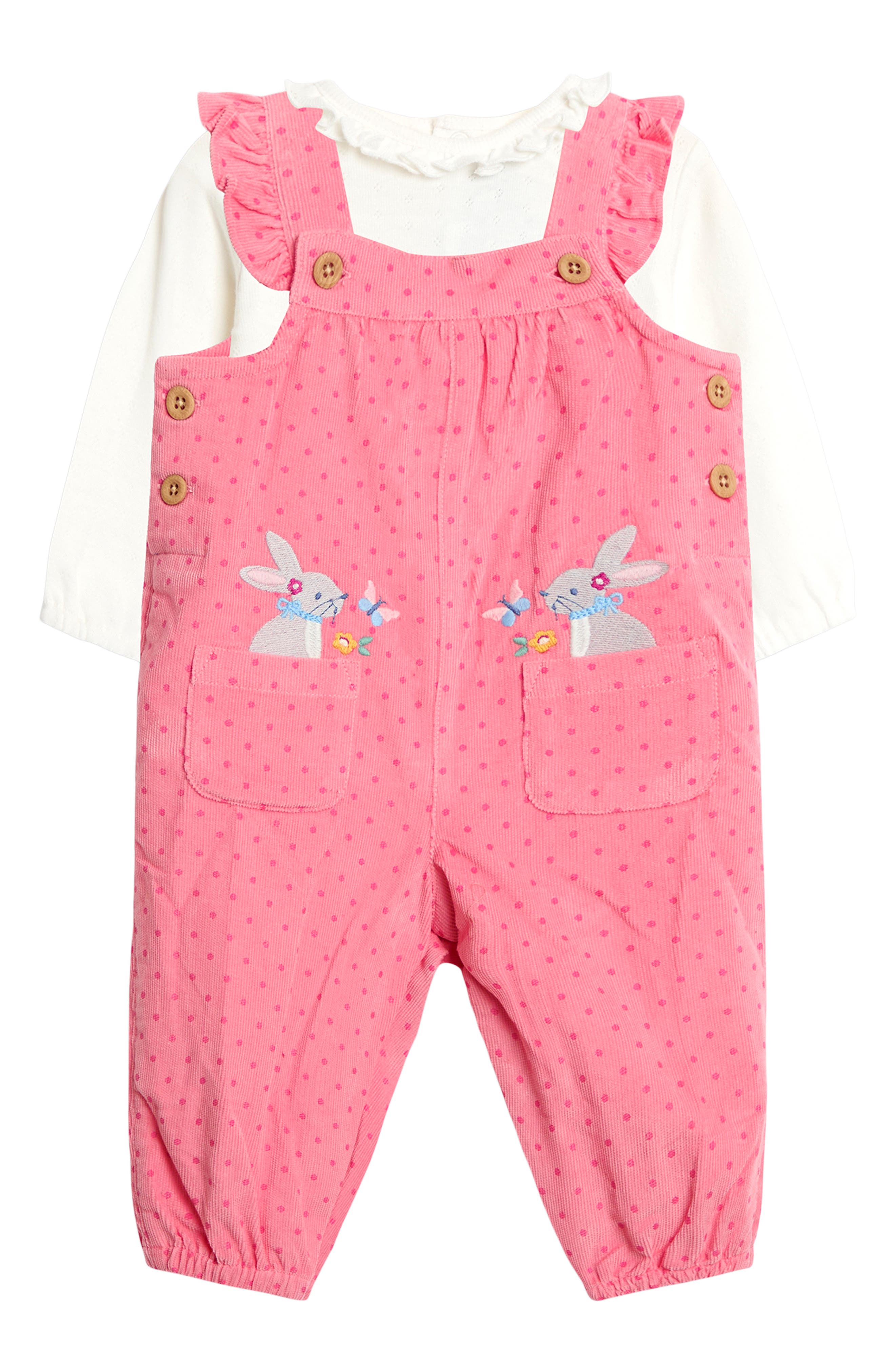 Jojo Maman Bébé Babies' Jojo Maman Bebe Bunny Appliqué Overalls & Long Sleeve Top Set In Pink
