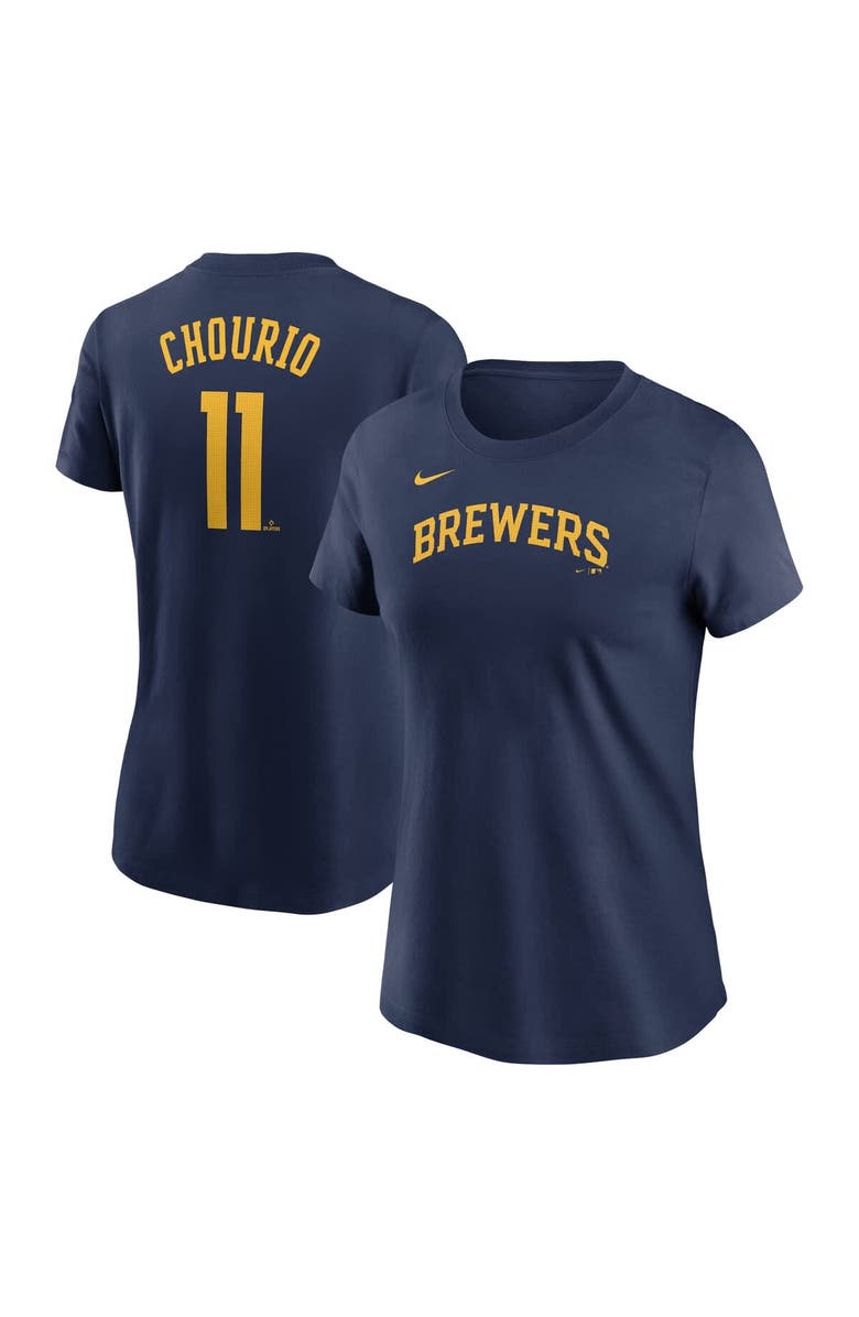 Nike Women's Nike Jackson Chourio Navy Milwaukee Brewers Cooperstown Collection Fuse Name & Number T-Shirt, Main, color, Navy