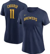 Nike Women's Nike Jackson Chourio Navy Milwaukee Brewers Cooperstown Collection Fuse Name & Number T-Shirt