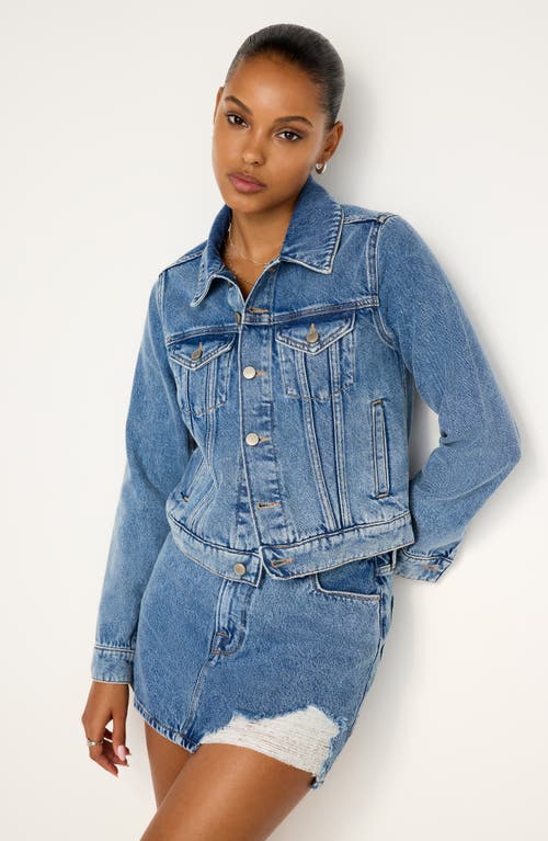 Shop Good American Shrunken Crop Denim Trucker Jacket In Indigo682