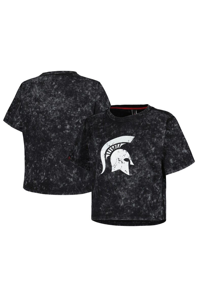 Women's Black Michigan State Spartans Vintage Wash Milky Silk Cropped T-Shirt, Main, color, Black