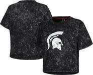 KADYLUXE Women's Black Michigan State Spartans Vintage Wash Milky Silk Cropped T-Shirt