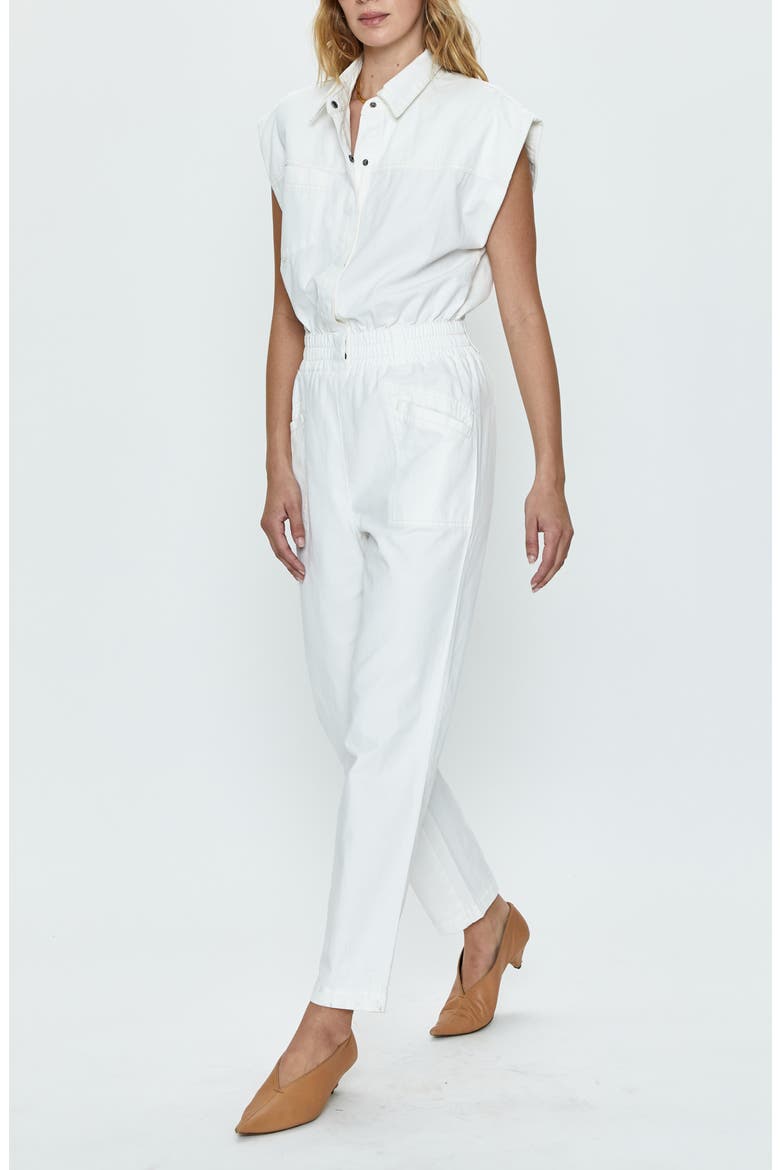 Rosie Padded Shoulder Cotton Jumpsuit, Alternate, color, PORCELAIN
