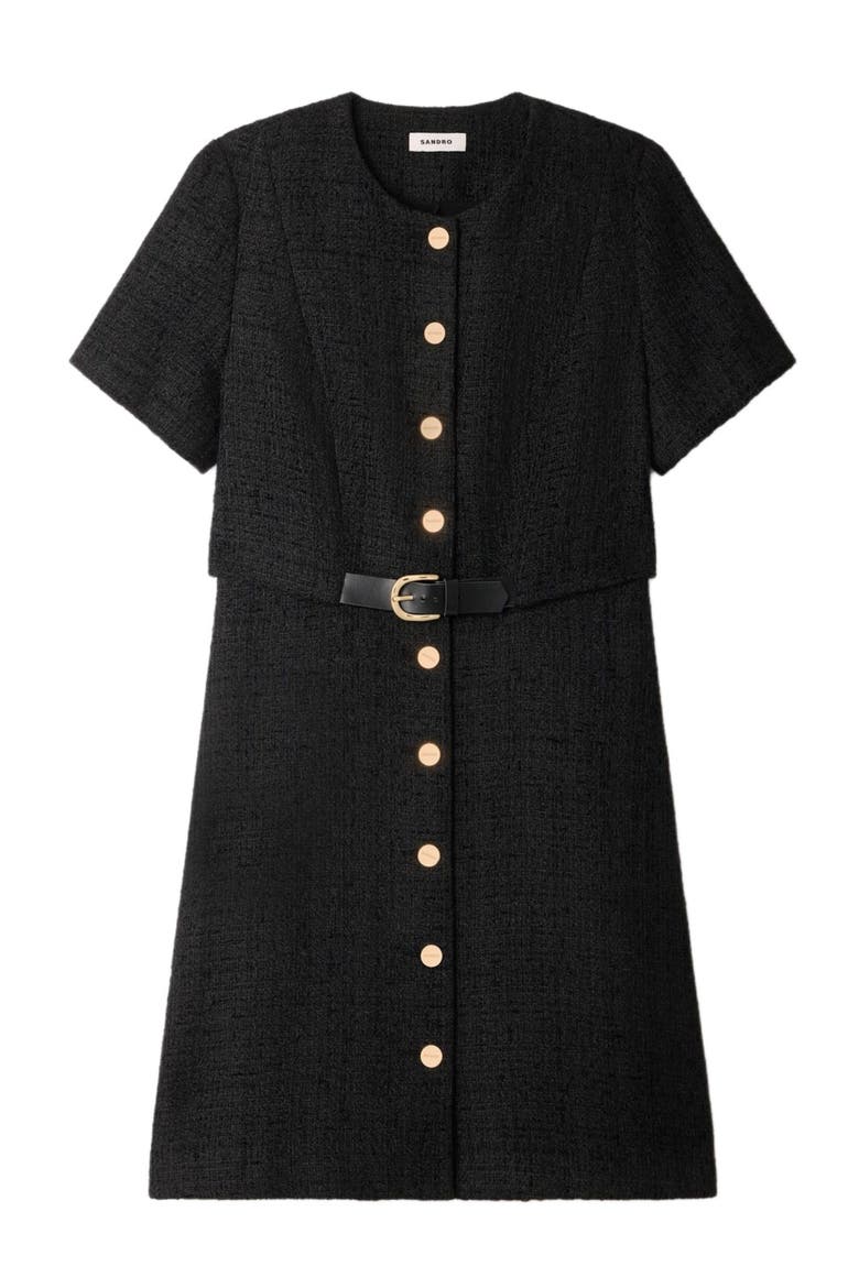 2-in-1 tweed dress, Alternate, color, Black