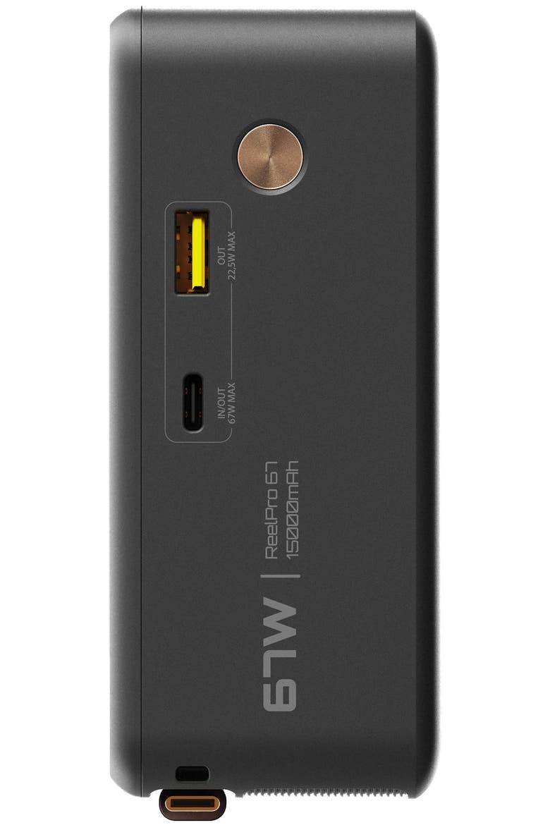ReelPro 67W Power Bank 15,000 mAh with Retractable Cable, Alternate, color, Grey