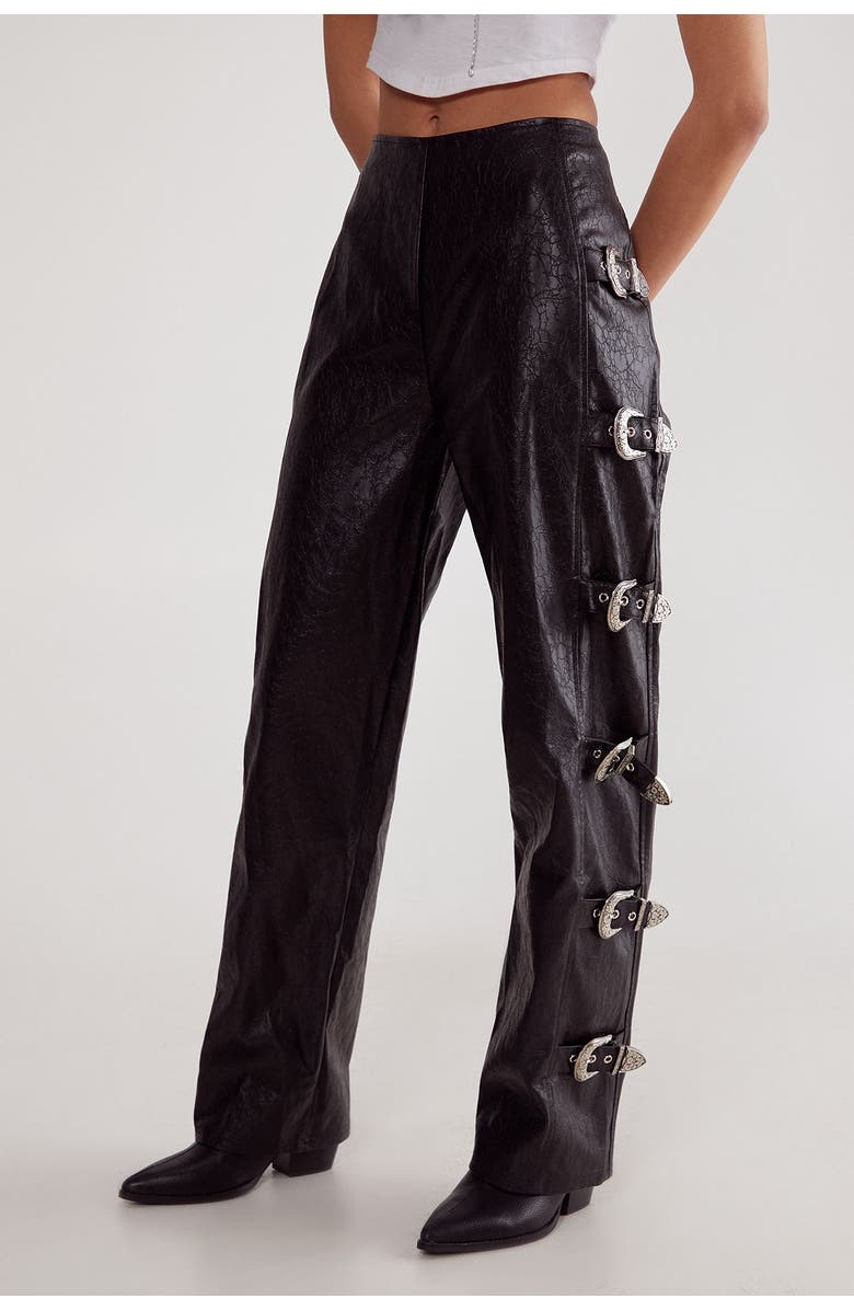NASTY GAL Faux Leather Buckle Detail Pants, Main, color, Black