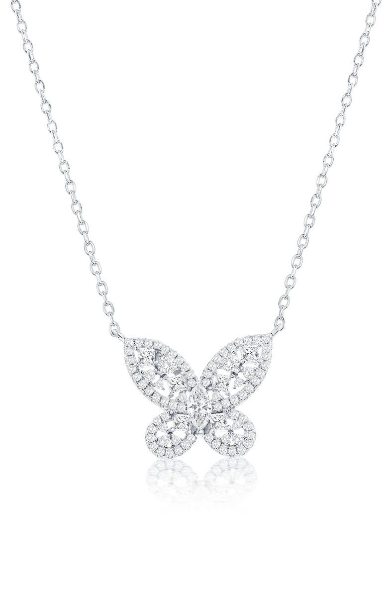 SUZY LEVIAN Pavé Cubic Zirconia Butterfly Pendant Necklace, Main, color, White