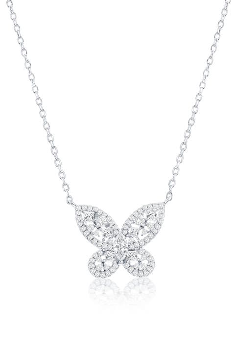 Pavé Cubic Zirconia Butterfly Pendant Necklace
