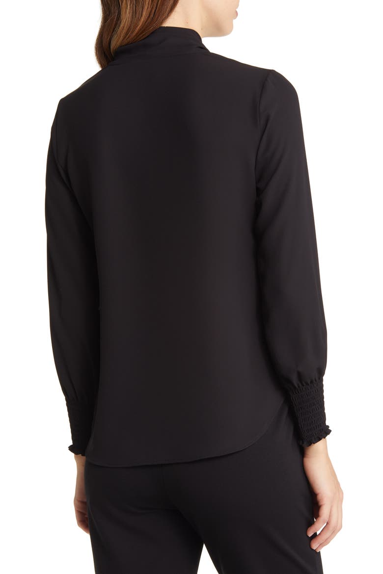 Crêpe de Chine Tie Neck Blouse, Alternate, color, ANNE BLACK