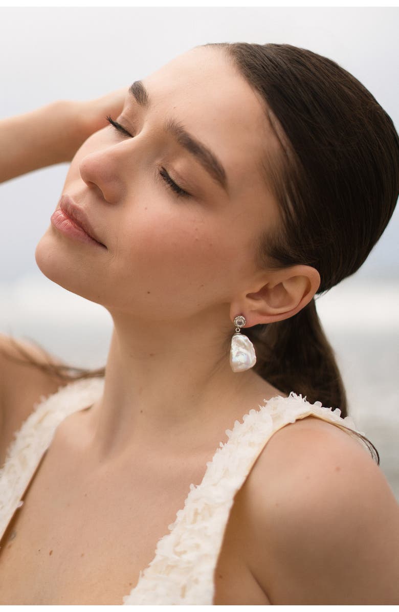 Classicharms Skyler Freshwater Baroque Pearl Drop Earrings, Alternate, color, Silver/Clear