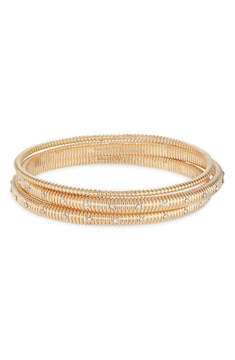 BaubleBar Set of 3 Ribbed Bangle Bracelets, Main, color, Clear/ Gold