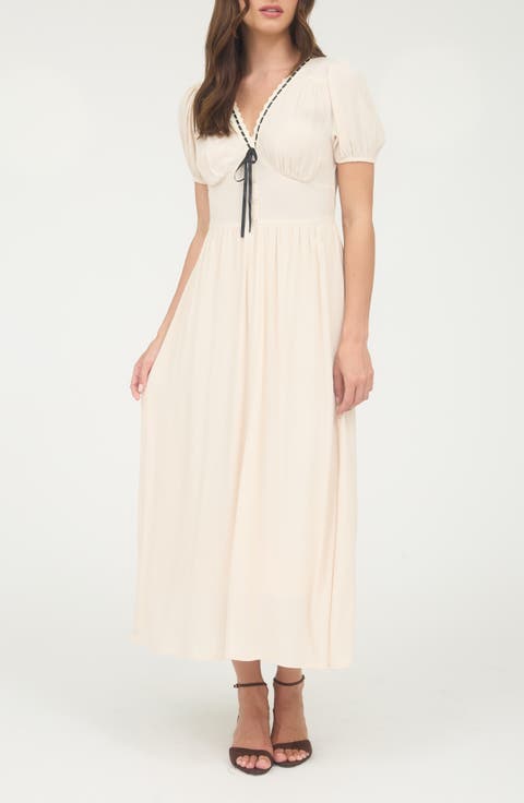 Puff Sleeve A-Line Midi Dress