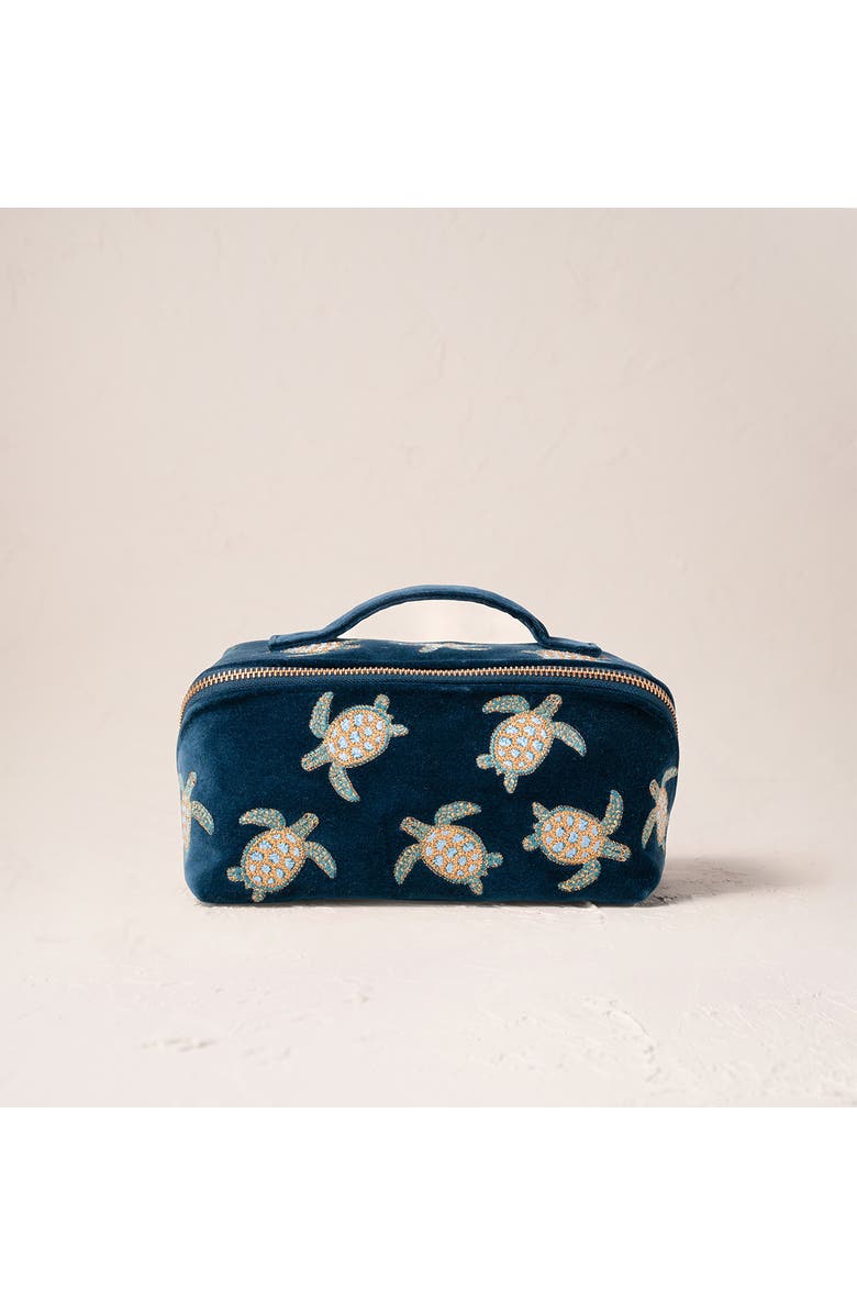 Elizabeth Scarlett Turtle Conservation Velvet Open Flat Makeup Bag, Main, color, 