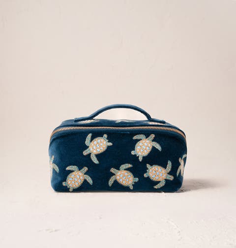 Turtle Conservation Velvet Open Flat Makeup Bag