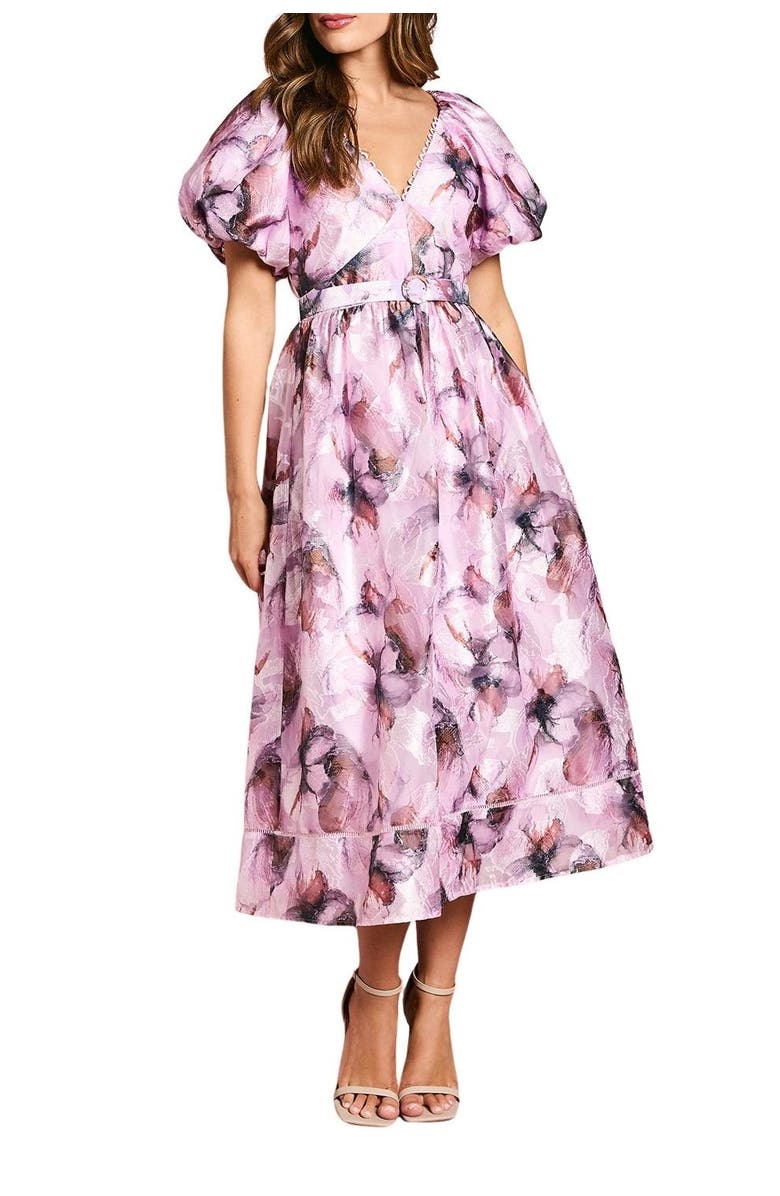 Coast Short Puff Midi Dress With Belt, Alternate, color, Pink