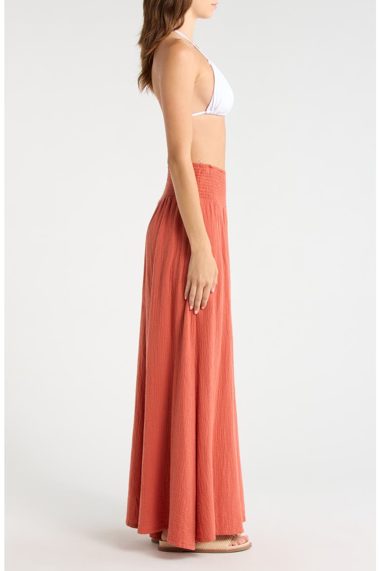 Smocked Waist Cover-Up Palazzo Pants, Alternate, color, CAYENNE