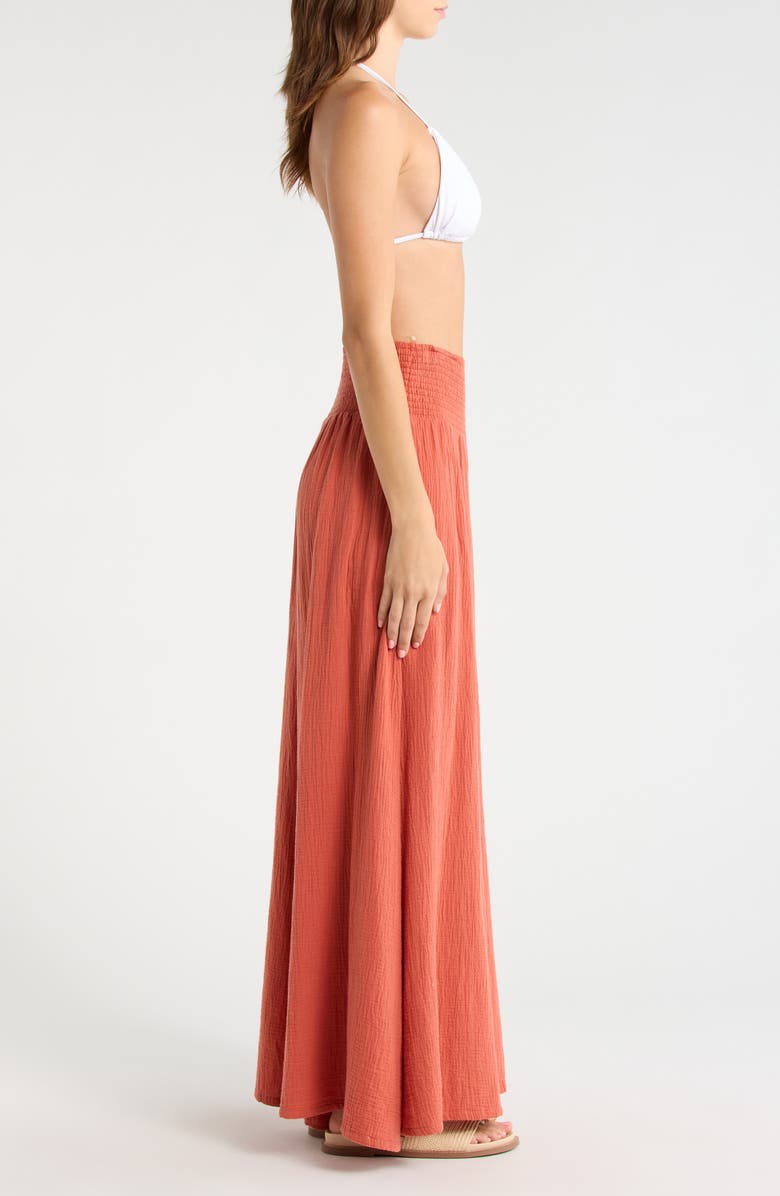 Elan Smocked Waist Cover-Up Palazzo Pants, Alternate, color, Cayenne