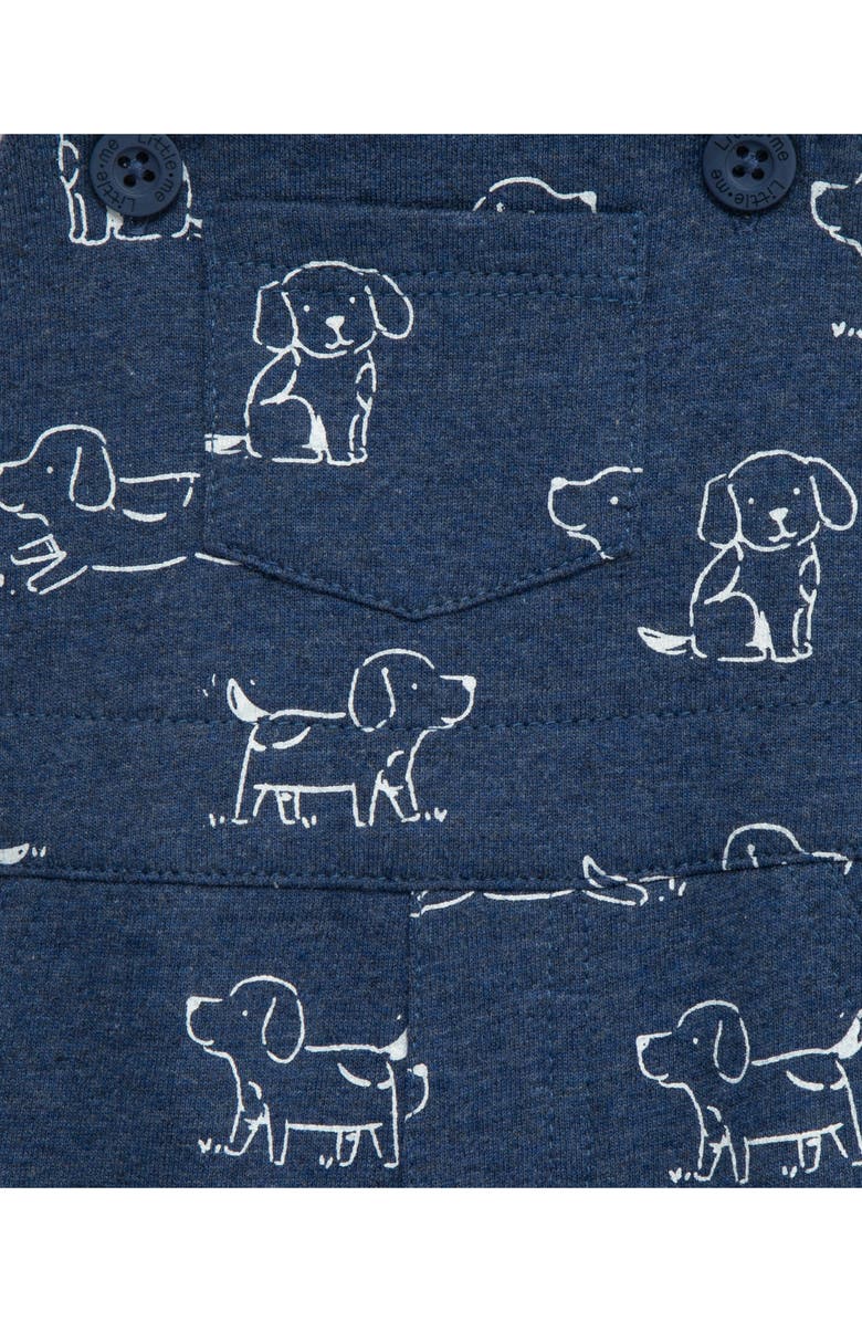 Little Me Puppies Cotton T-Shirt & Overalls Set, Alternate, color, Blue