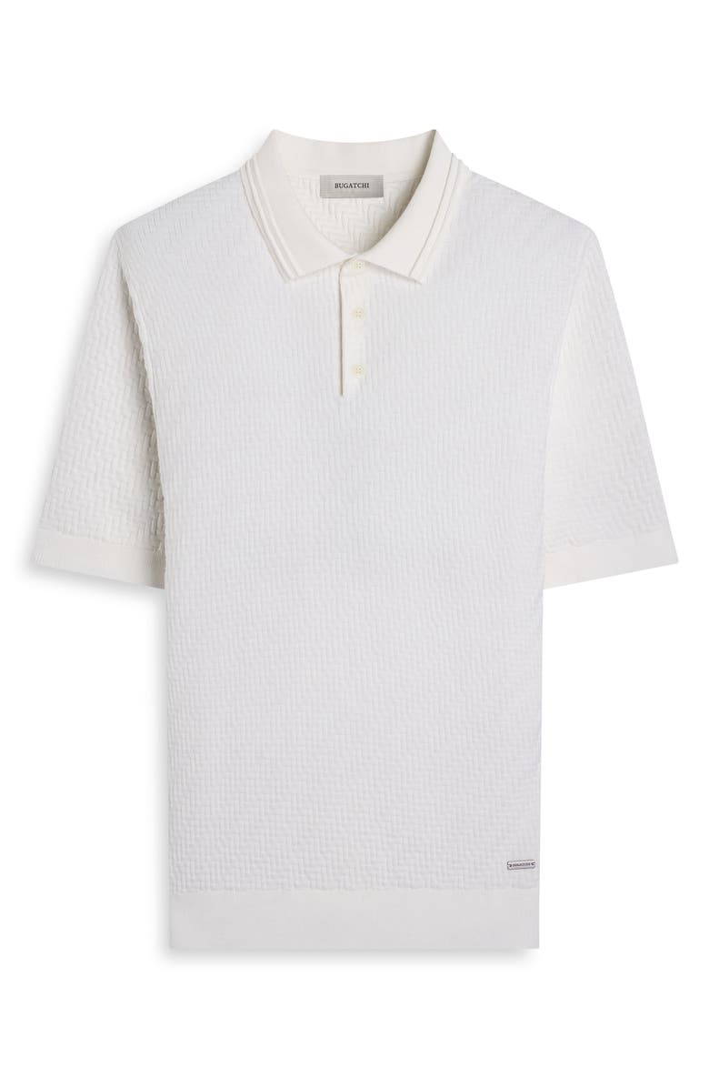 Bugatchi Basket Stitch Cotton Blend Polo Sweater, Alternate, color, Chalk