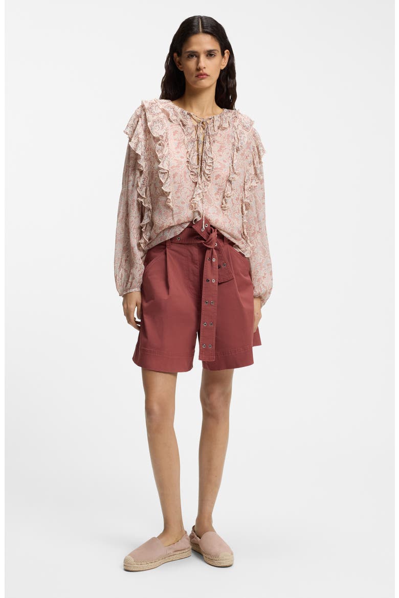 Paisley Ruffle Blouse, Alternate, color, RUST PAISLEY