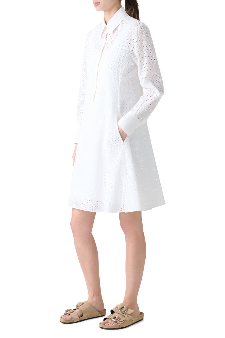 Diamond Eyelet Long Sleeve Cotton Poplin Shirtdress, Alternate, color, CREAM