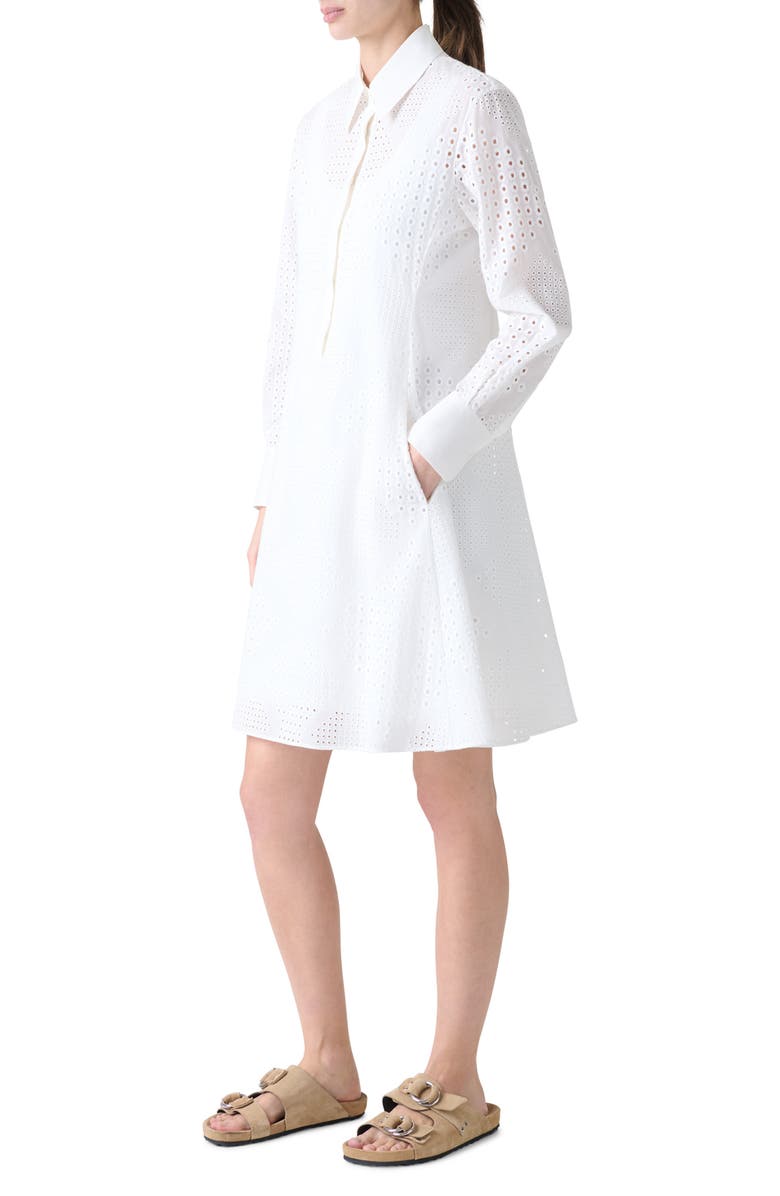 Akris punto Diamond Eyelet Long Sleeve Cotton Poplin Shirtdress, Alternate, color, Cream